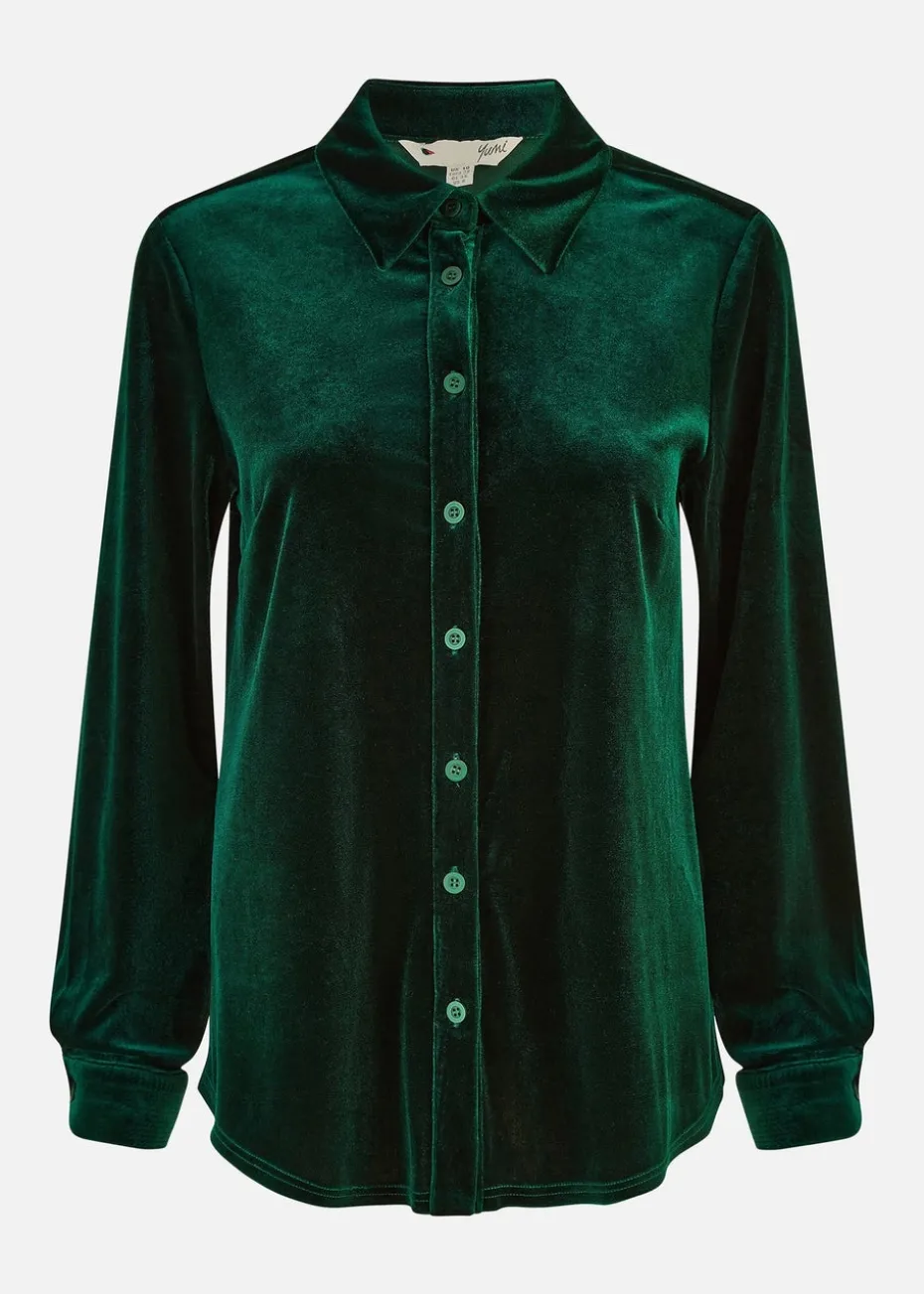 Yumi Green Velvet Relaxed Fit Shirt