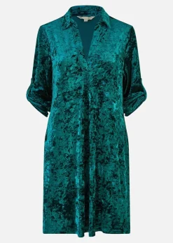 Yumi Green Velvet Tunic Dress With 3/4 Sleeves