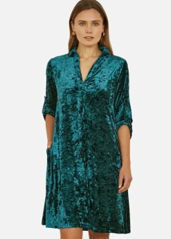 Yumi Green Velvet Tunic Dress With 3/4 Sleeves