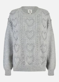 Yumi Grey Heart Knit Relaxed Jumper