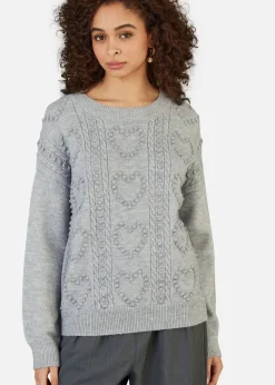 Yumi Grey Heart Knit Relaxed Jumper