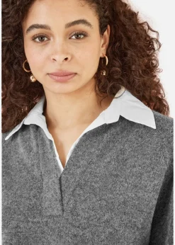 Yumi Grey Knitted Jumper With Collar Detail