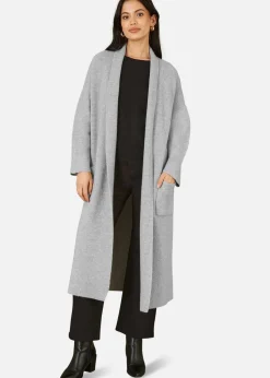 Yumi Grey Knitted Maxi Cardigan With Pockets