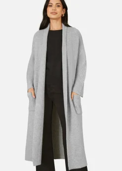 Yumi Grey Knitted Maxi Cardigan With Pockets