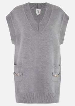 Yumi Grey Knitted Oversize Vest With Pockets And Snaffle Details