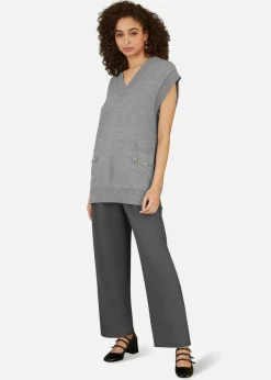 Yumi Grey Knitted Oversize Vest With Pockets And Snaffle Details