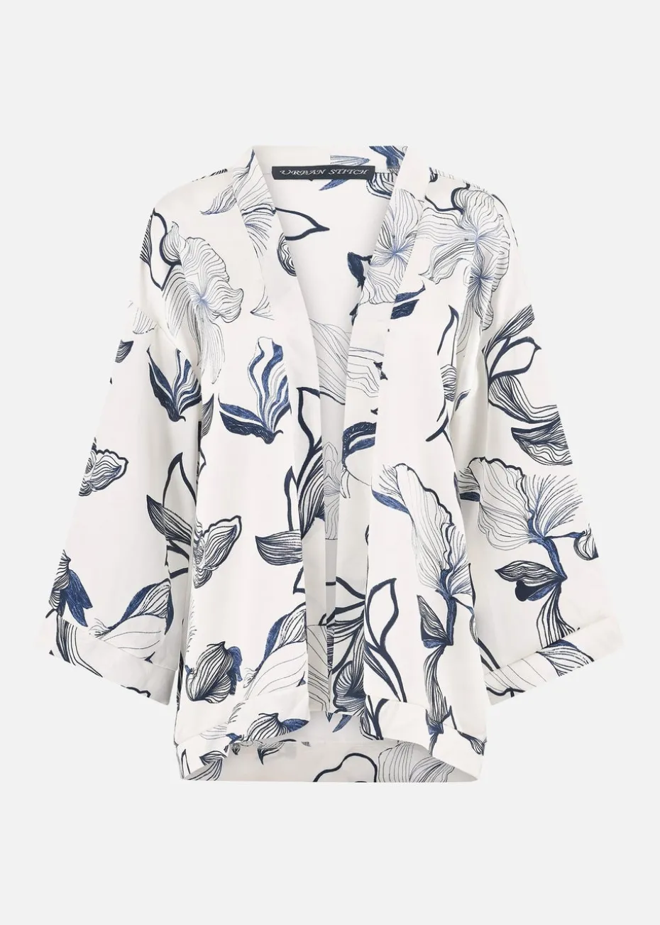 Yumi Ivory Abstract Floral Print Kimono