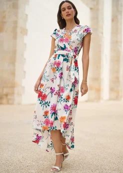 Yumi Ivory Flower Print Wrap Midi Dress