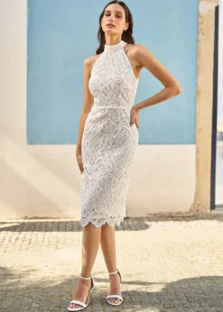 Yumi Ivory Lace Halter Neck Dress