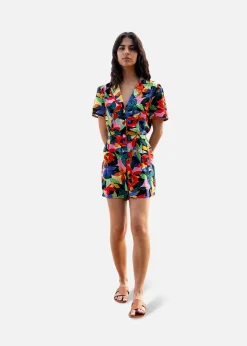 Yumi Multicolour Tropical Leaf Print Playsuit