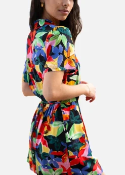 Yumi Multicolour Tropical Leaf Print Playsuit