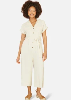 Yumi Natural Viscose Button Up Jumpsuit