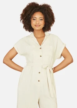 Yumi Natural Viscose Button Up Jumpsuit