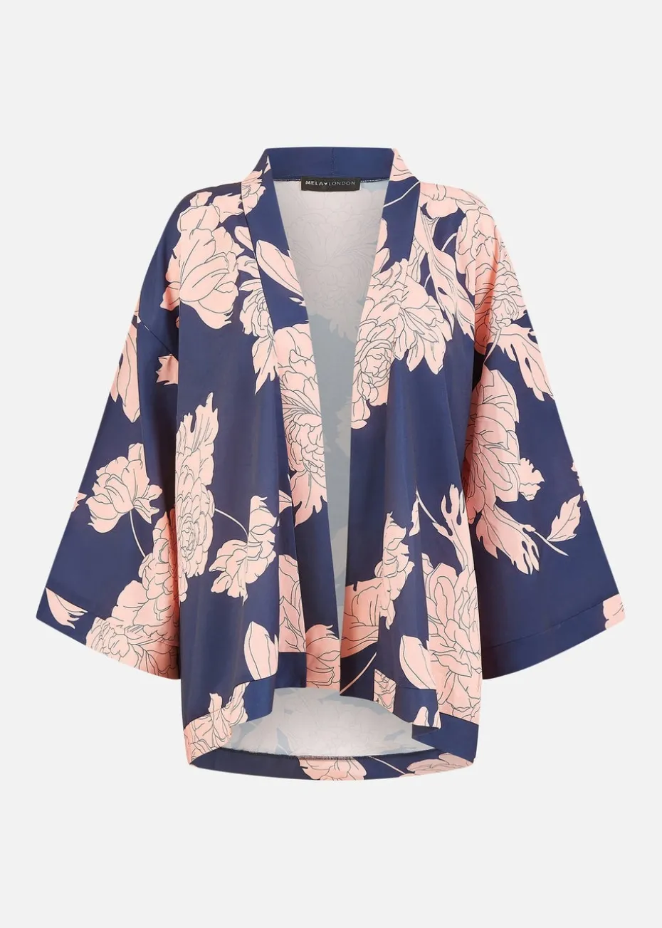 Yumi Navy Blossom Print Kimono