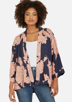 Yumi Navy Blossom Print Kimono