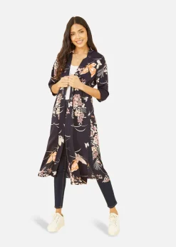 Yumi Navy Butterfly Print Long Kimono