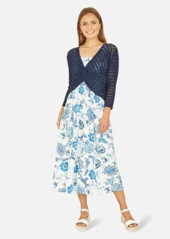 Yumi Navy Crochet Cotton Twisted Bolero Top