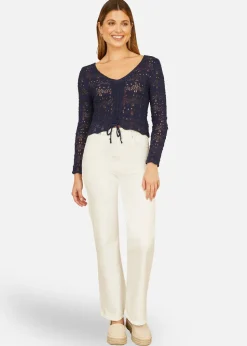 Yumi Navy Crochet Top With Front Ruching