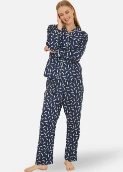 Yumi Navy Dachshund Brushed Cotton Pyjamas