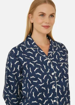 Yumi Navy Dachshund Brushed Cotton Pyjamas