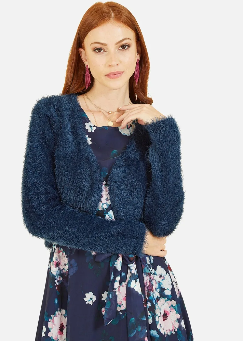 Yumi Navy Eyelash Knit Bolero