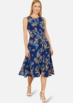 Yumi Navy Floral Skater Sleeveless Dress