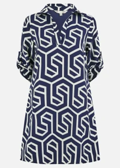 Yumi Navy Geo Print Tunic With Pockets
