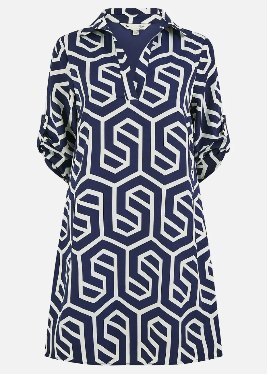 Yumi Navy Geo Print Tunic With Pockets