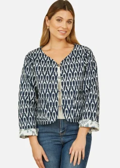 Yumi Navy Ikat Reversible Cotton Quilted Jacket