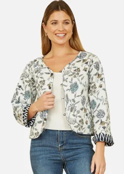 Yumi Navy Ikat Reversible Cotton Quilted Jacket