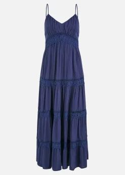 Yumi Navy Lace Tiered Strappy Maxi Dress