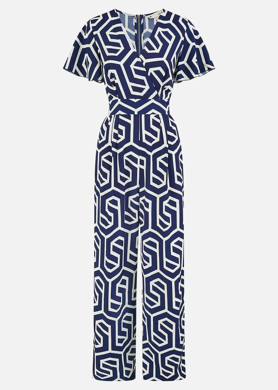 Yumi Navy Oversize Geo Print Jumpsuit