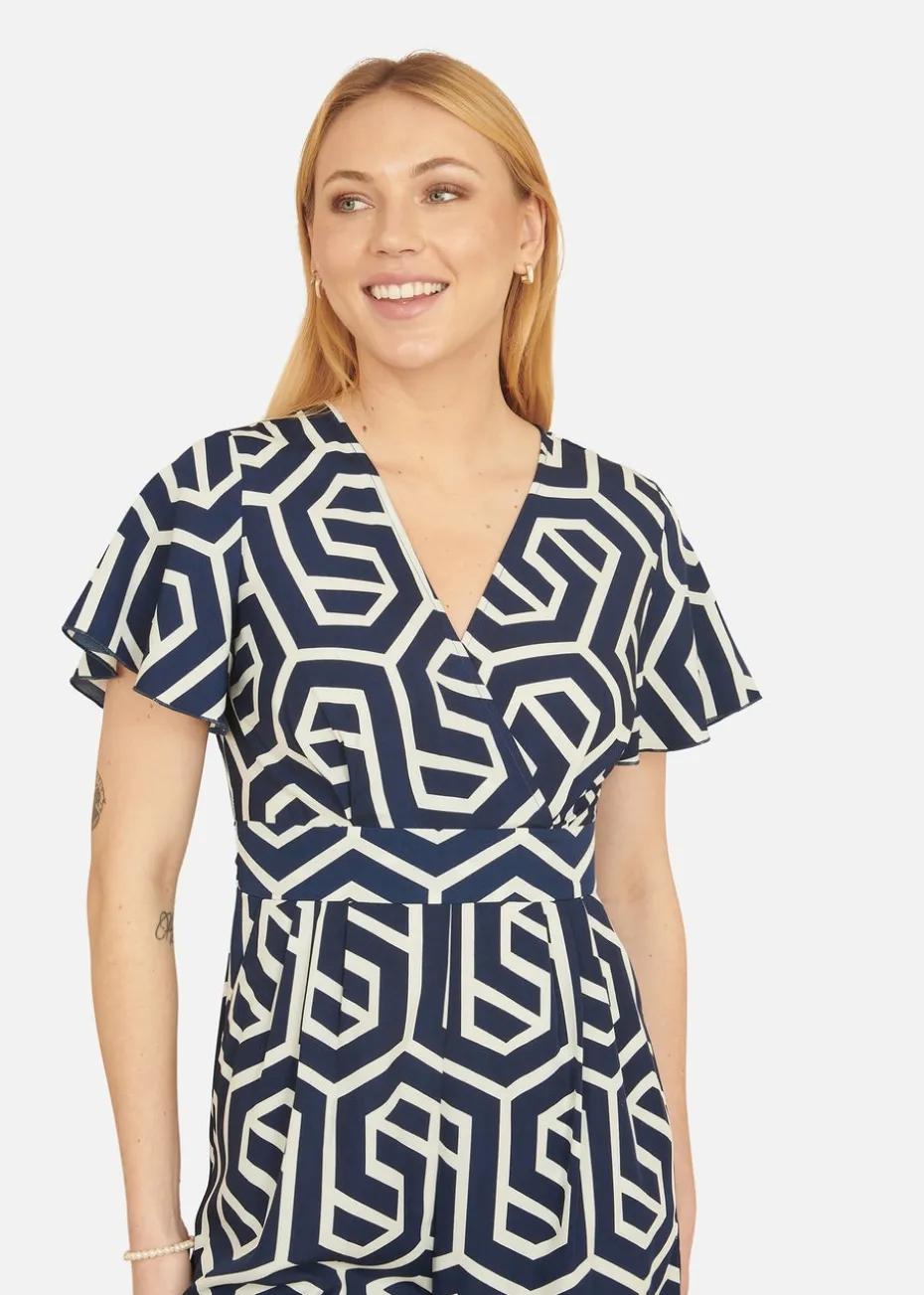 Yumi Navy Oversize Geo Print Jumpsuit