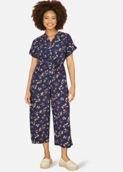 Yumi Navy Recycled Sealife Print Jumpsuit