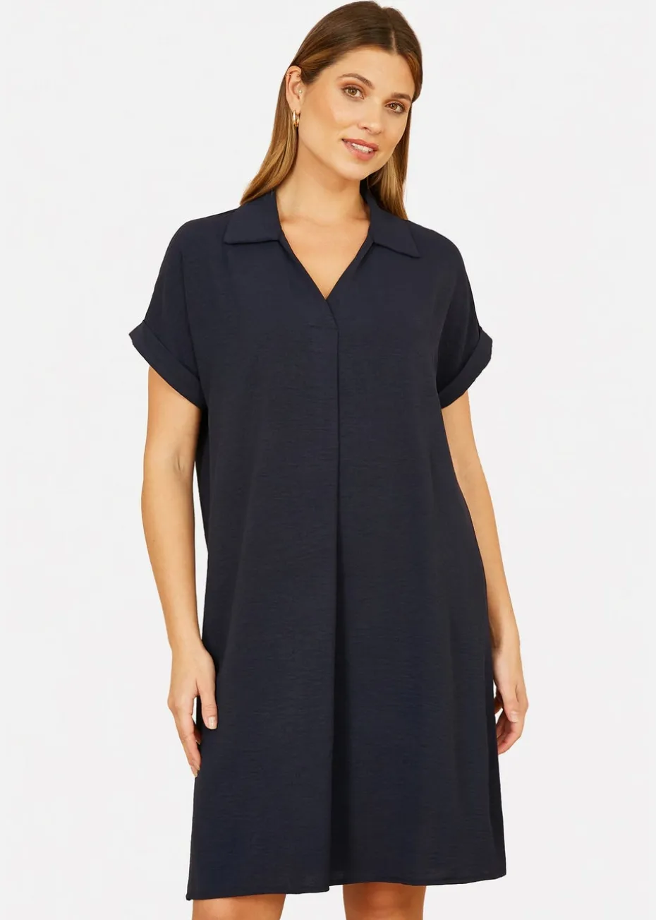 Yumi Navy Relaxed Fit Collared Tunic Dress