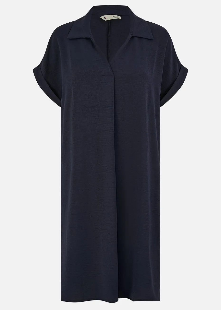 Yumi Navy Relaxed Fit Collared Tunic Dress