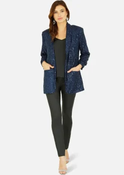 Yumi Navy Sequin Blazer With Pockets