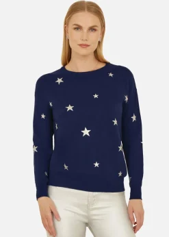Yumi Navy Silver Foil Star Print Relaxed Fit Jumper