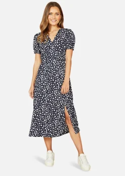 Yumi Navy Spot Midi Tea Dress
