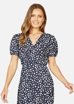 Yumi Navy Spot Midi Tea Dress
