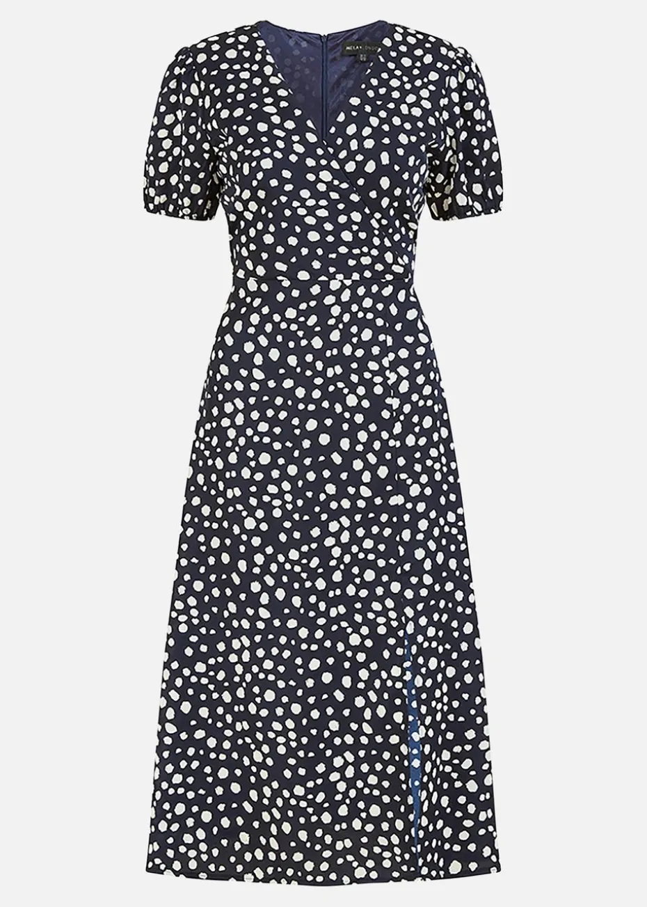 Yumi Navy Spot Midi Tea Dress