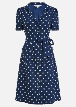 Yumi Navy Spot Retro Shirt Dress