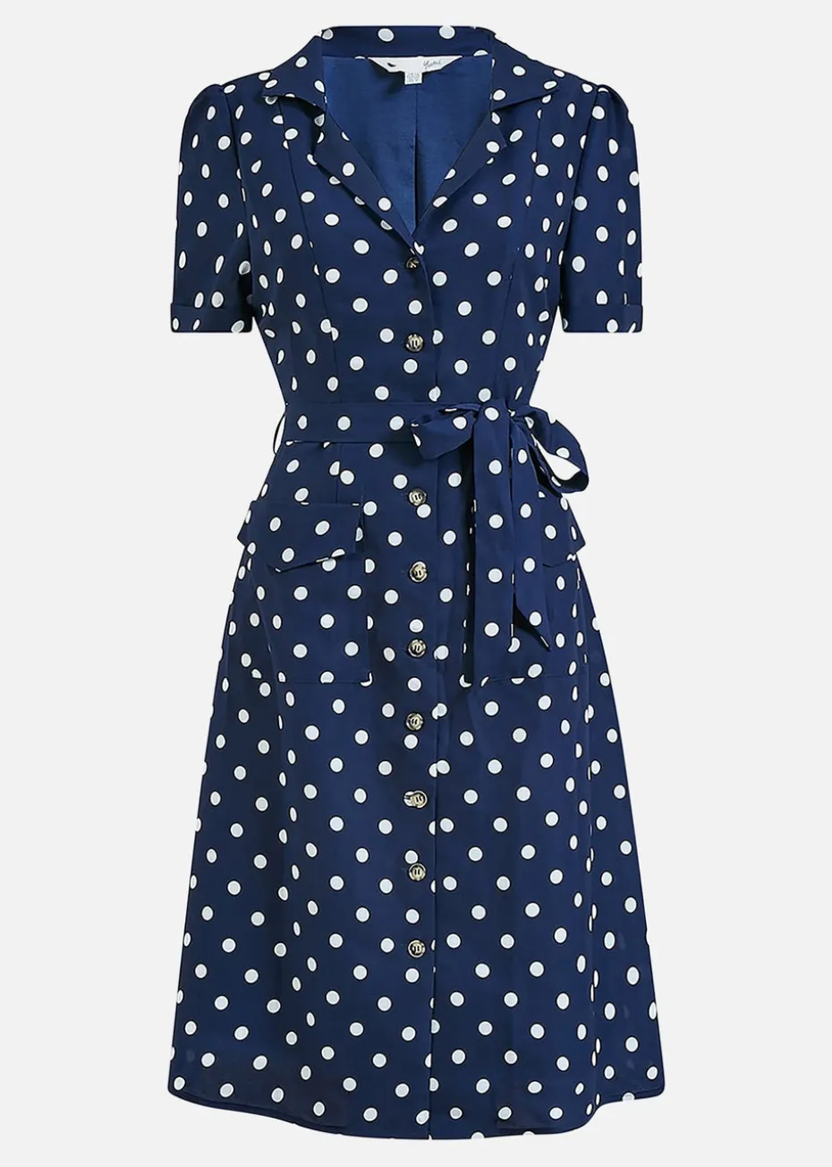 Yumi Navy Spot Retro Shirt Dress