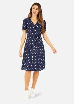 Yumi Navy Spot Retro Shirt Dress