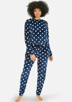 Yumi Navy Spot Super Soft Fleece Pyjamas