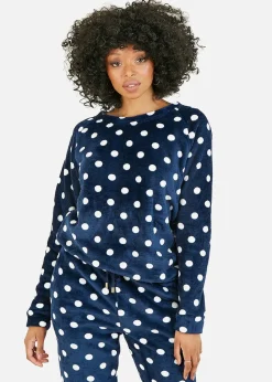 Yumi Navy Spot Super Soft Fleece Pyjamas