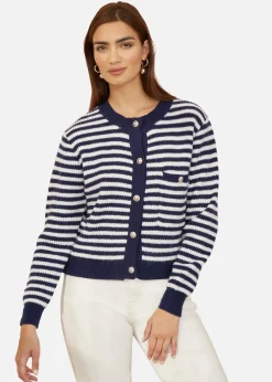 Yumi Navy Stripe Knit Relaxed Fit Cardigan
