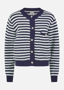 Yumi Navy Stripe Knit Relaxed Fit Cardigan