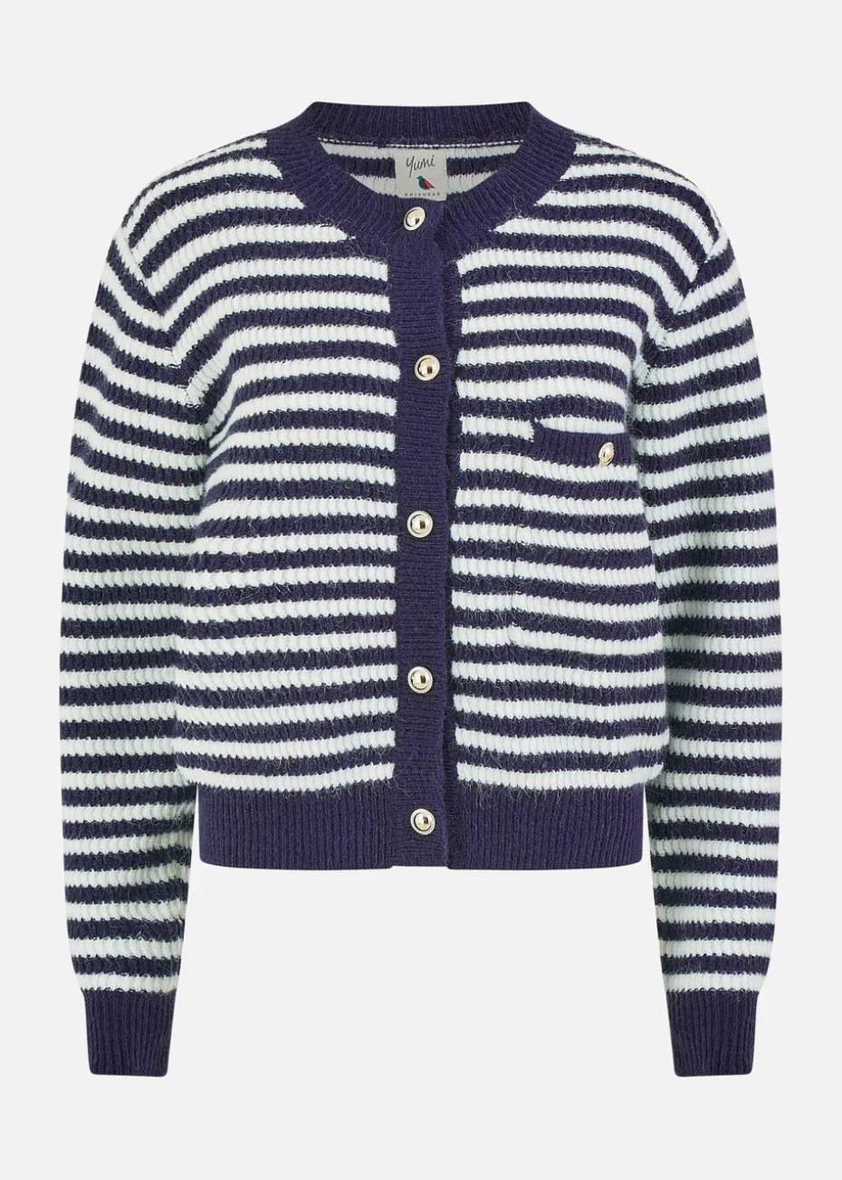Yumi Navy Stripe Knit Relaxed Fit Cardigan
