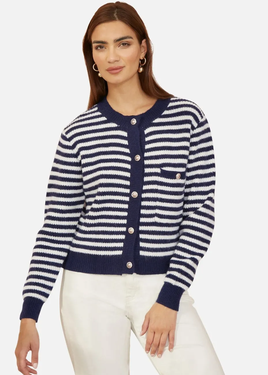 Yumi Navy Stripe Knit Relaxed Fit Cardigan